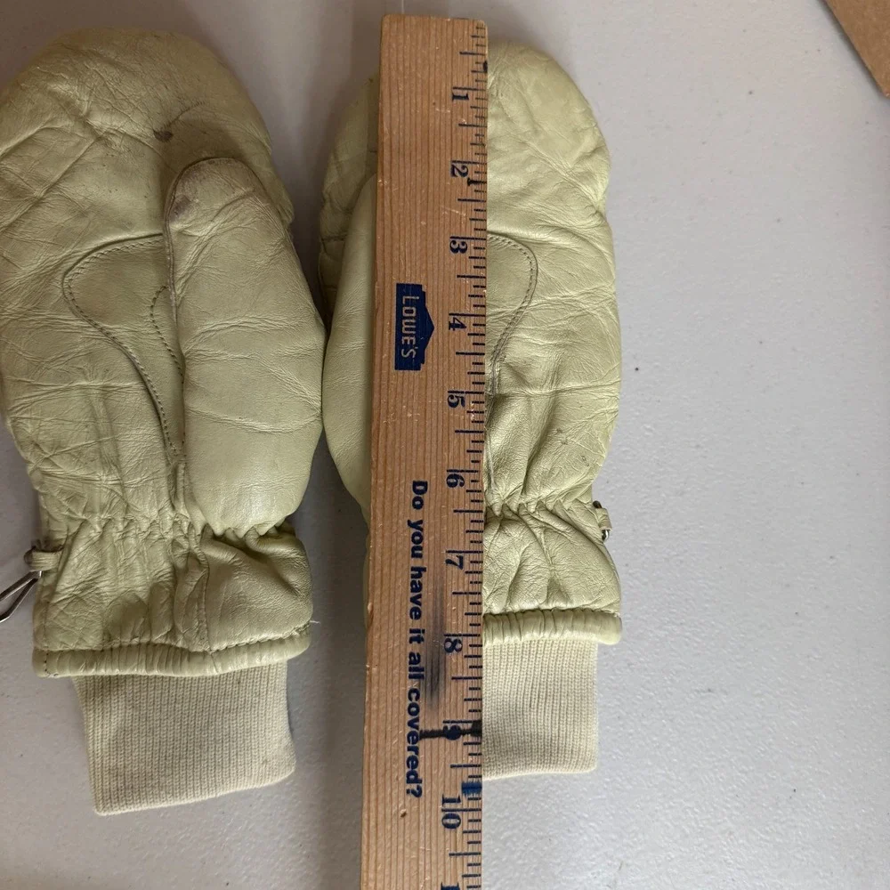 VTG 1980s ARIS Leather Down Filled Ski Mittens Gloves Ladies Medium Warm